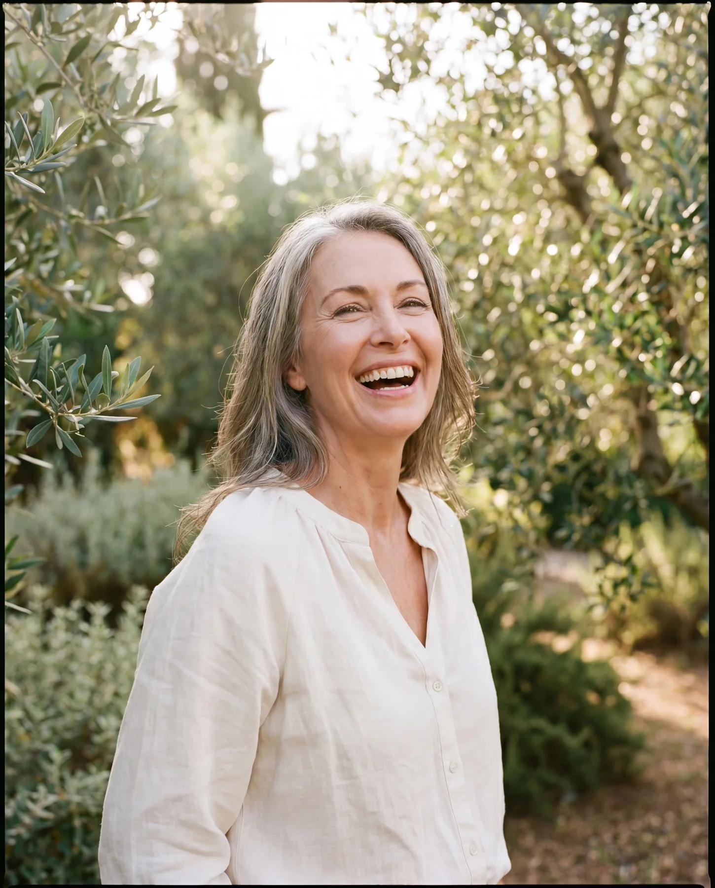 Radiant woman in her late 40s outdoors